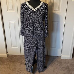 Studio Donatella 2 Piece 3/4 Sleeve Black Polka Dot Pajama Set Women's Medium